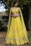 Astha Narang_Yellow Net, Dupatta Netlining Semi Crepe, Main Embellished Set _Online_at_Aza_Fashions