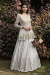 Buy_Astha Narang_White Main Material Raw Silk Scoop Embellished Kurta Lehenga Set  _at_Aza_Fashions