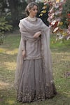 Astha Narang_Grey Main Material Kurta Silk Round Embellished Lehenga Set  _Online_at_Aza_Fashions