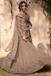 Buy_Astha Narang_Grey Main Material Kurta Silk Round Embellished Lehenga Set  _Online_at_Aza_Fashions