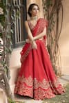 Astha Narang_Red Net, Dupatta Organzalining Semi Crepe, Main Embellished Set _Online_at_Aza_Fashions