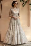 Astha Narang_Grey Main Material Kurta Net Scoop Neck Embellished Lehenga Set  _Online_at_Aza_Fashions