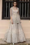 Buy_Astha Narang_Grey Main Material Kurta Net Scoop Neck Embellished Lehenga Set  _Online_at_Aza_Fashions