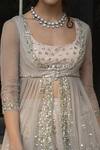 Shop_Astha Narang_Grey Main Material Kurta Net Scoop Neck Embellished Lehenga Set  _at_Aza_Fashions