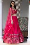 Astha Narang_Pink Main Material Blouse And Lehenga Raw Silk Scoop Embellished Set  _Online_at_Aza_Fashions