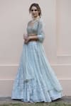 Buy_Astha Narang_Blue Main Material Organzalining Semi Crepe V Embroidered Organza Lehenga Set _at_Aza_Fashions