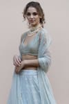Shop_Astha Narang_Blue Main Material Organzalining Semi Crepe V Embroidered Organza Lehenga Set _at_Aza_Fashions