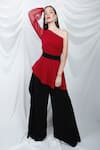 Buy Swatee Singh Red Crepe, Lace Polka Dot One Shoulder Peplum Top at Aza Fashions Buy_Swatee Singh_Red Crepe, Lace Polka Dot One Shoulder Peplum Top _at_Aza_Fashions