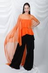 Buy_Swatee Singh_Orange Polka Dot, Solid High Neck Sheer Cape And Peplum Top _at_Aza_Fashions