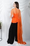 Shop_Swatee Singh_Orange Polka Dot, Solid High Neck Sheer Cape And Peplum Top _at_Aza_Fashions