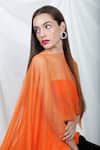 Swatee Singh_Orange Polka Dot, Solid High Neck Sheer Cape And Peplum Top _Online_at_Aza_Fashions