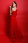 Shop_Swatee Singh_Red Georgette Plain Solid One Shoulder Ruffle Gown _at_Aza_Fashions