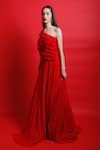 Swatee Singh_Red Georgette Plain Solid One Shoulder Ruffle Gown _Online_at_Aza_Fashions