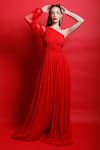 Buy_Swatee Singh_Red Crepe Plain Solid One Shoulder Gown _at_Aza_Fashions