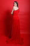 Shop_Swatee Singh_Red Crepe Plain Solid One Shoulder Gown _at_Aza_Fashions