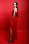 Swatee Singh_Red Crepe Draped Corset Gown_Online_at_Aza_Fashions