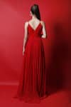 Shop_Swatee Singh_Red Lace Plain Textured V Neck Plunge Gown _at_Aza_Fashions