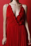 Buy_Swatee Singh_Red Lace Plain Textured V Neck Plunge Gown _Online_at_Aza_Fashions