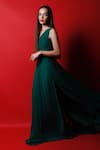 Buy_Swatee Singh_Green Georgette Solid V Neck Pleated Dress _Online_at_Aza_Fashions