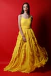 Buy_Swatee Singh_Yellow Georgette Plain Solid Round Strappy Ruffle Gown _at_Aza_Fashions