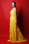 Buy_Swatee Singh_Yellow Georgette Plain Solid Round Strappy Ruffle Gown _Online_at_Aza_Fashions