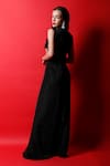 Shop_Swatee Singh_Black Lurex Plain Solid Round Fan Pleat Jumpsuit With Belt _at_Aza_Fashions