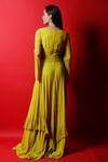 Shop_Swatee Singh_Yellow Georgette Plain Solid V Neck Ruffle Gown _at_Aza_Fashions