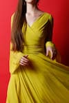 Buy_Swatee Singh_Yellow Georgette Plain Solid V Neck Ruffle Gown _Online_at_Aza_Fashions