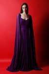 Buy_Swatee Singh_Purple Georgette Embroidered Lace Work Jewel Neck Draped Gown _at_Aza_Fashions