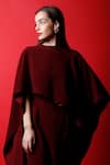 Buy_Swatee Singh_Red Crepe Plain Solid High Neck Cape Dress  _Online_at_Aza_Fashions