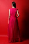 Shop_Swatee Singh_Pink Georgette Plain Solid V Neck Tiered Ruffle Gown _at_Aza_Fashions