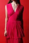 Buy_Swatee Singh_Pink Georgette Plain Solid V Neck Tiered Ruffle Gown _Online_at_Aza_Fashions