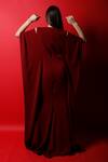 Shop_Swatee Singh_Red Crepe Solid V Neck Cold Shoulder Kaftan Gown _at_Aza_Fashions