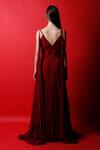 Shop_Swatee Singh_Red Georgette Solid V Neck Shoulder Drape Slit Gown _at_Aza_Fashions