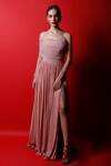 Buy_Swatee Singh_Pink Crepe Plain Solid Strapless Draped Corset Gown _at_Aza_Fashions