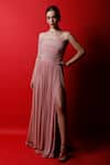 Swatee Singh_Pink Crepe Plain Solid Strapless Draped Corset Gown _Online_at_Aza_Fashions