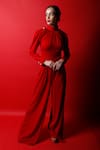 Buy_Swatee Singh_Red Crepe Embroidered Pearl Buttons Turtle Neck Collar Jumpsuit _at_Aza_Fashions