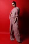 Shop_Swatee Singh_Pink Crepe Solid Band Collar Drop Waist Jumpsuit With Belt _at_Aza_Fashions
