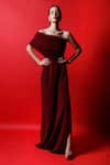Buy_Swatee Singh_Red Crepe Solid Strapless Draped Tube Gown _at_Aza_Fashions