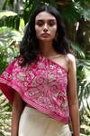 Samatvam by Anjali Bhaskar_Pink Modal Satin Asymmetric Silk Top And Draped Skirt Set _Online_at_Aza_Fashions