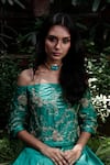 Shop_Samatvam By Anjali Bhaskar_Green Silk Bardot Embroidered Lehenga Set _at_Aza_Fashions