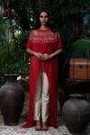 Buy_Samatvam By Anjali Bhaskar_Red Georgette, Cotton Silk Boat Embroidered Kurta And Pant Set _at_Aza_Fashions