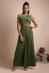 Buy_Mehak Murpana_Green Stretch Suiting Embroidery One Shoulder Jumpsuit _at_Aza_Fashions