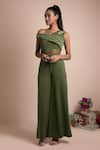 Shop_Mehak Murpana_Green Stretch Suiting Embroidery One Shoulder Jumpsuit _at_Aza_Fashions