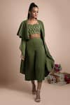 Buy_Mehak Murpana_Green Stretch Suiting Embroidery Blousesweetheart Layered Cape And Pant Set _at_Aza_Fashions