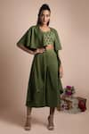 Shop_Mehak Murpana_Green Stretch Suiting Embroidery Blousesweetheart Layered Cape And Pant Set _at_Aza_Fashions