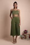 Buy_Mehak Murpana_Green Stretch Suiting Embroidery Blousesweetheart Layered Cape And Pant Set _Online_at_Aza_Fashions