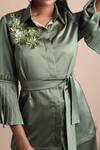 Buy_Mehak Murpana_Green Stretch Suiting Embroidery Collared Neck Embellished Shirt _Online_at_Aza_Fashions