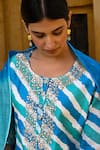 Kameez_Blue Kurta And Dupatta- Chanderi Embroidered Floral Leheriya Pattern Pant Set _Online_at_Aza_Fashions