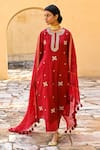 Buy_Kameez_Red Kurta - Chanderi Embroidered Marori Round Pant Set _at_Aza_Fashions